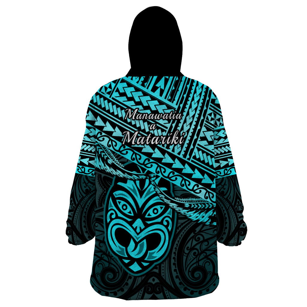 Matariki New Zealand Wearable Blanket Hoodie Maori New Year Tiki Turquoise Version LT14 - Polynesian Pride