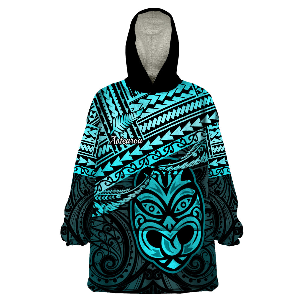 Personalised Matariki New Zealand Wearable Blanket Hoodie Maori New Year Tiki Turquoise Version LT14 One Size Turquoise - Polynesian Pride