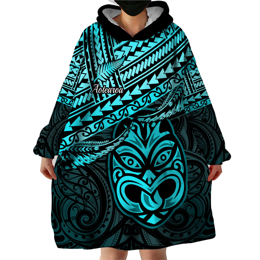Personalised Matariki New Zealand Wearable Blanket Hoodie Maori New Year Tiki Turquoise Version LT14 - Polynesian Pride