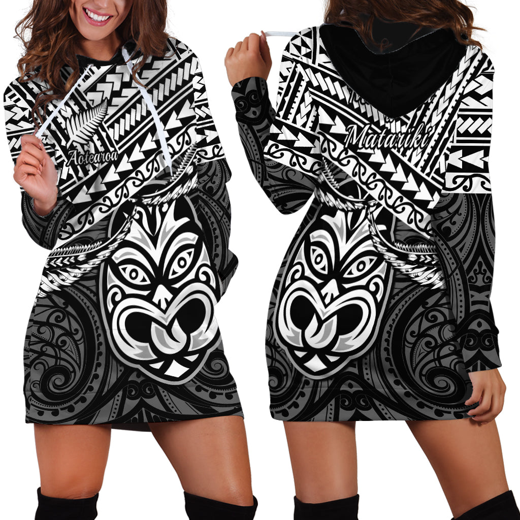 Matariki New Zealand Hoodie Dress Maori New Year Tiki Black Version LT14 - Polynesian Pride