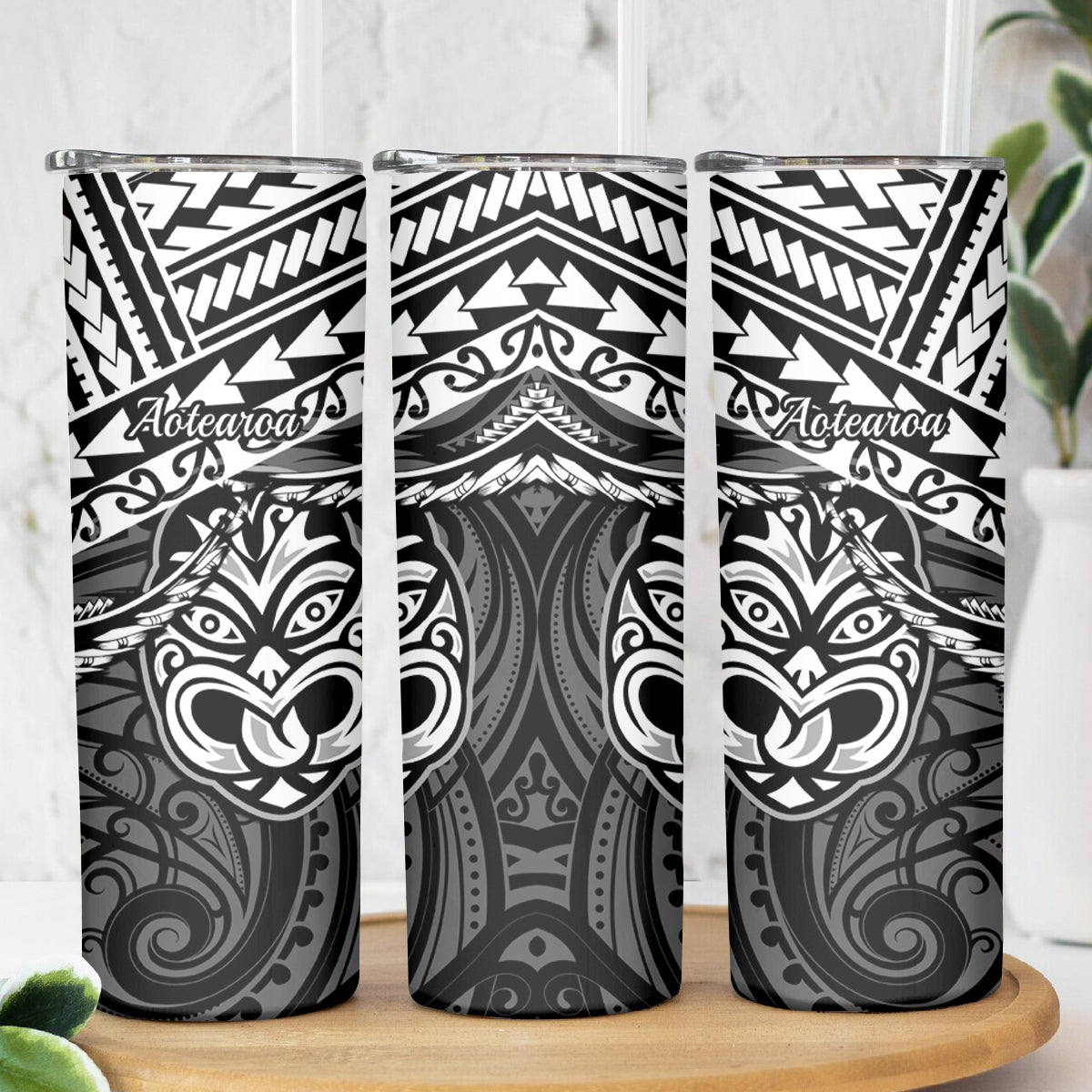 Matariki New Zealand Skinny Tumbler Maori New Year Tiki Black Version LT14 - Polynesian Pride