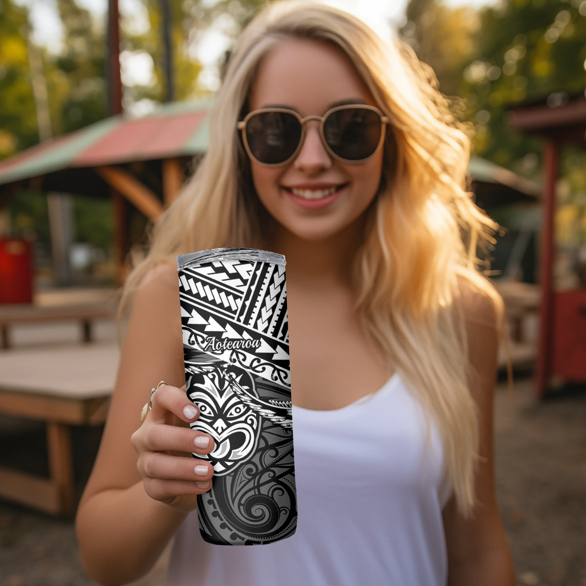 Matariki New Zealand Skinny Tumbler Maori New Year Tiki Black Version LT14 - Polynesian Pride