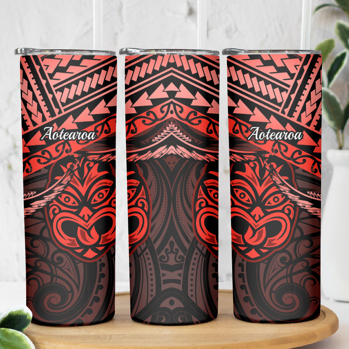 Matariki New Zealand Skinny Tumbler Maori New Year Tiki Red Version LT14 - Polynesian Pride