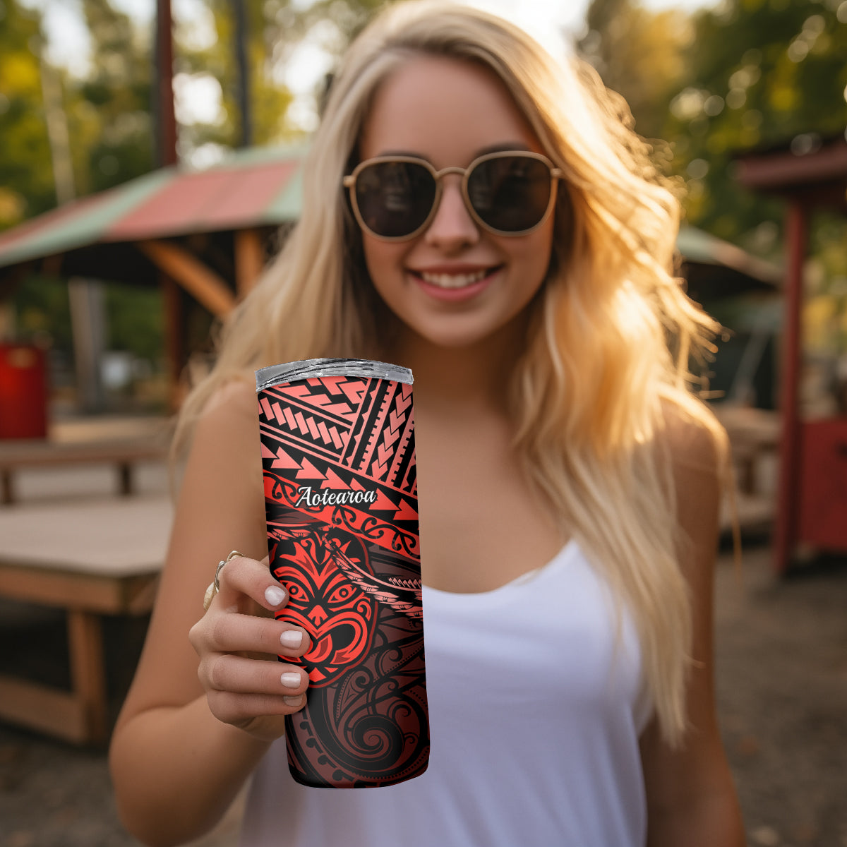 Matariki New Zealand Skinny Tumbler Maori New Year Tiki Red Version LT14 - Polynesian Pride