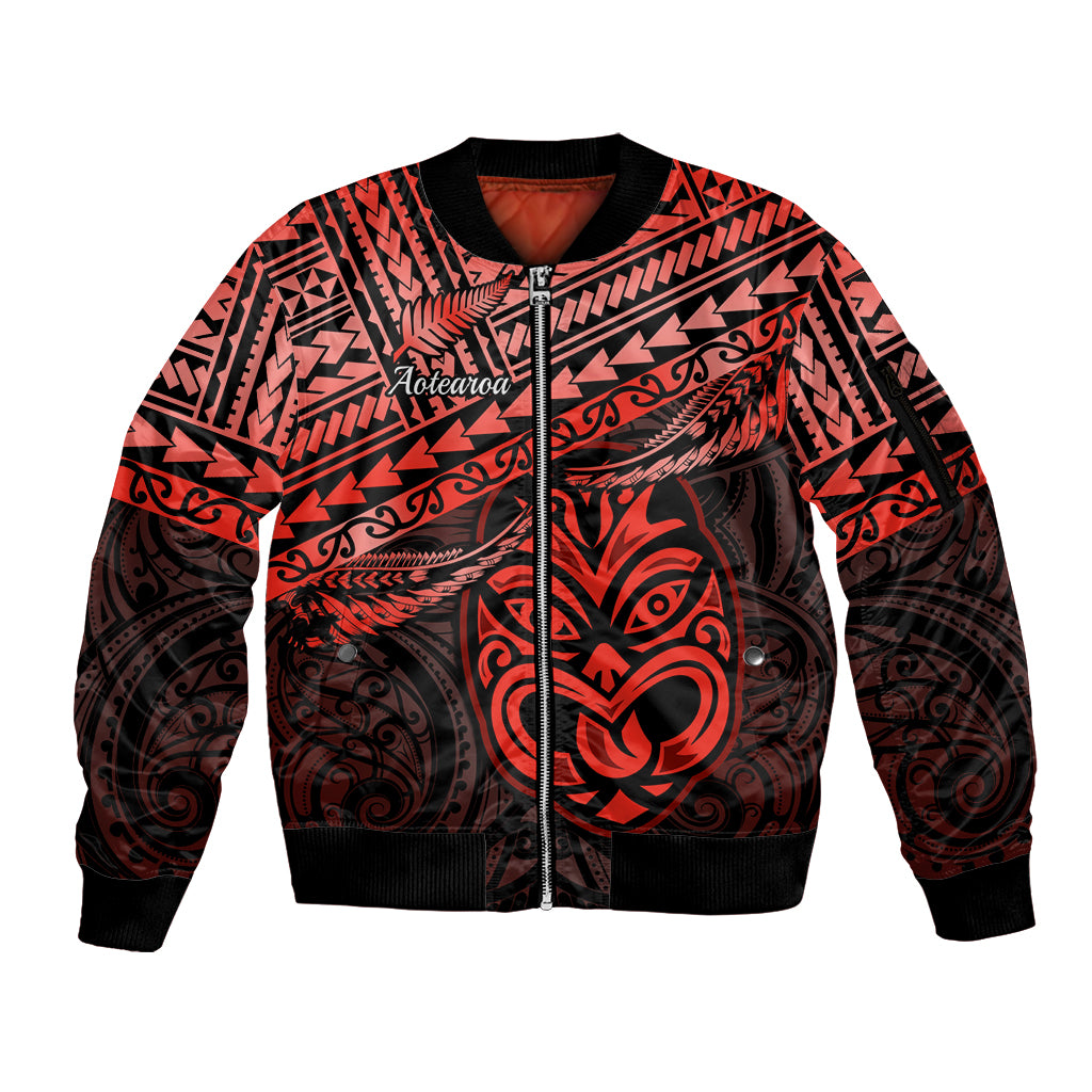 Personalised Matariki New Zealand Sleeve Zip Bomber Jacket Maori New Year Tiki Red Version LT14 Unisex Red - Polynesian Pride