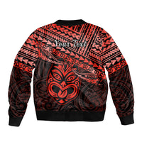 Personalised Matariki New Zealand Sleeve Zip Bomber Jacket Maori New Year Tiki Red Version LT14 - Polynesian Pride