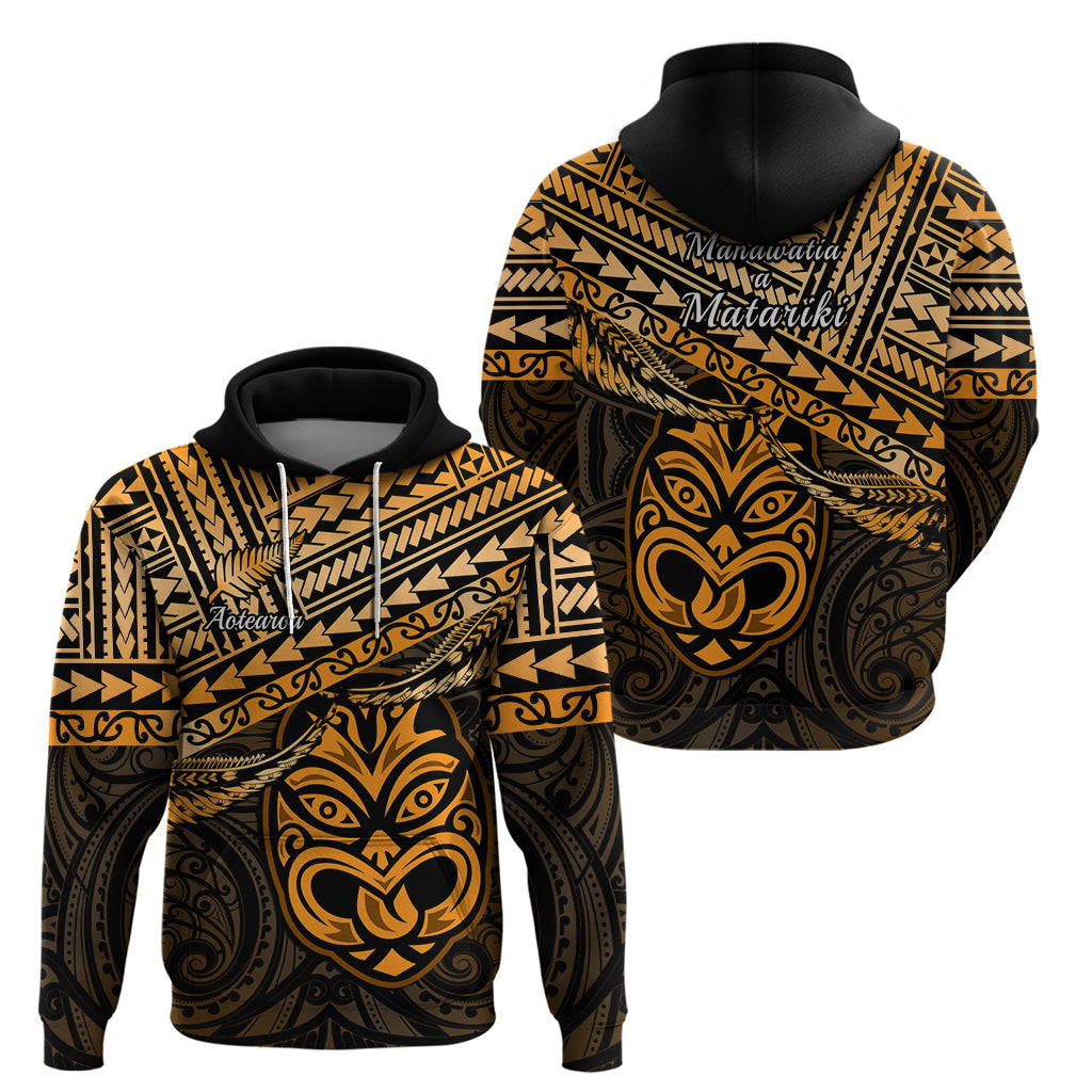 Matariki New Zealand Hoodie Maori New Year Tiki Gold Version LT14 - Polynesian Pride