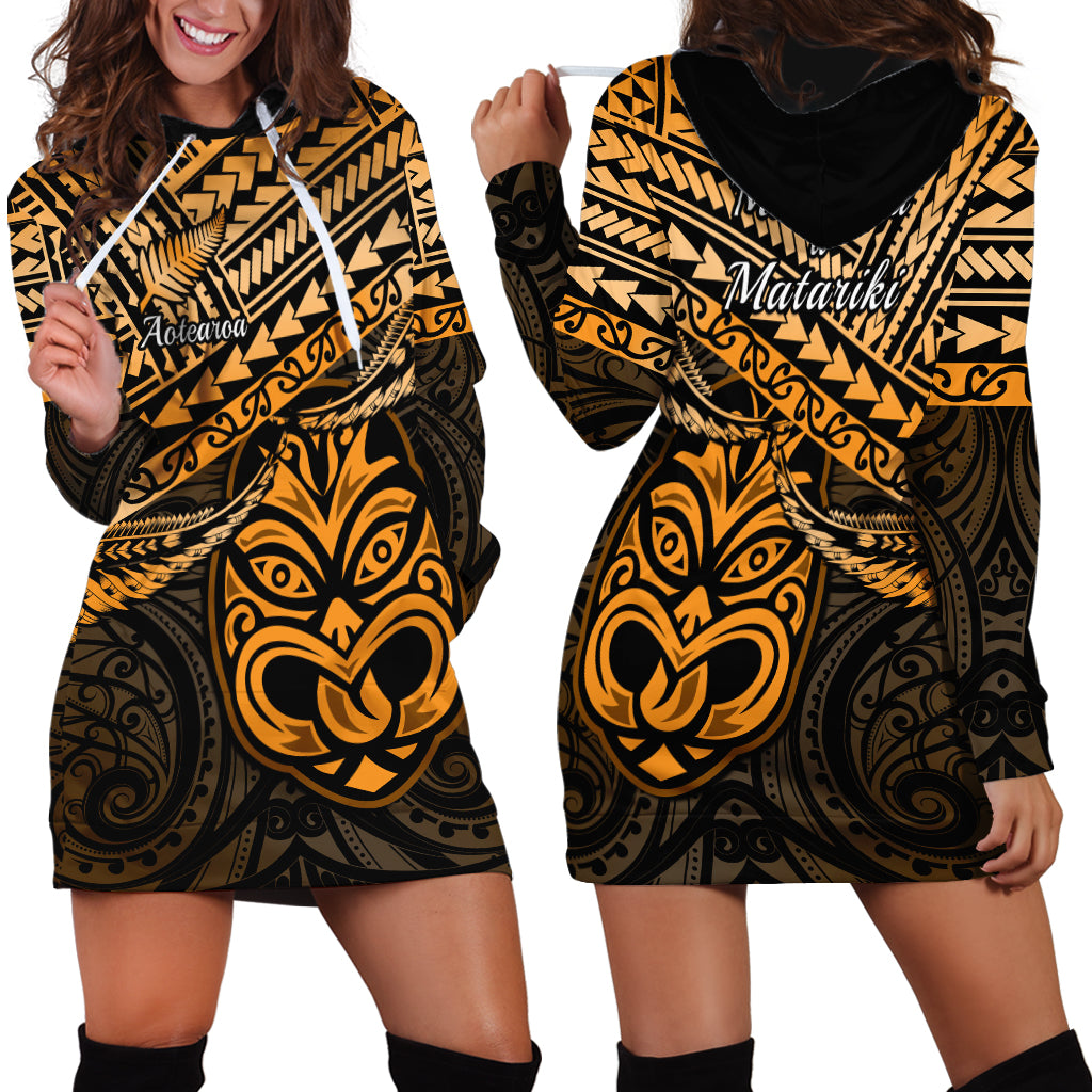 Matariki New Zealand Hoodie Dress Maori New Year Tiki Gold Version LT14 - Polynesian Pride