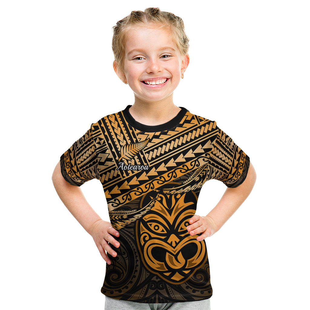 Matariki New Zealand Kid T Shirt Maori New Year Tiki Gold Version LT14 Gold - Polynesian Pride