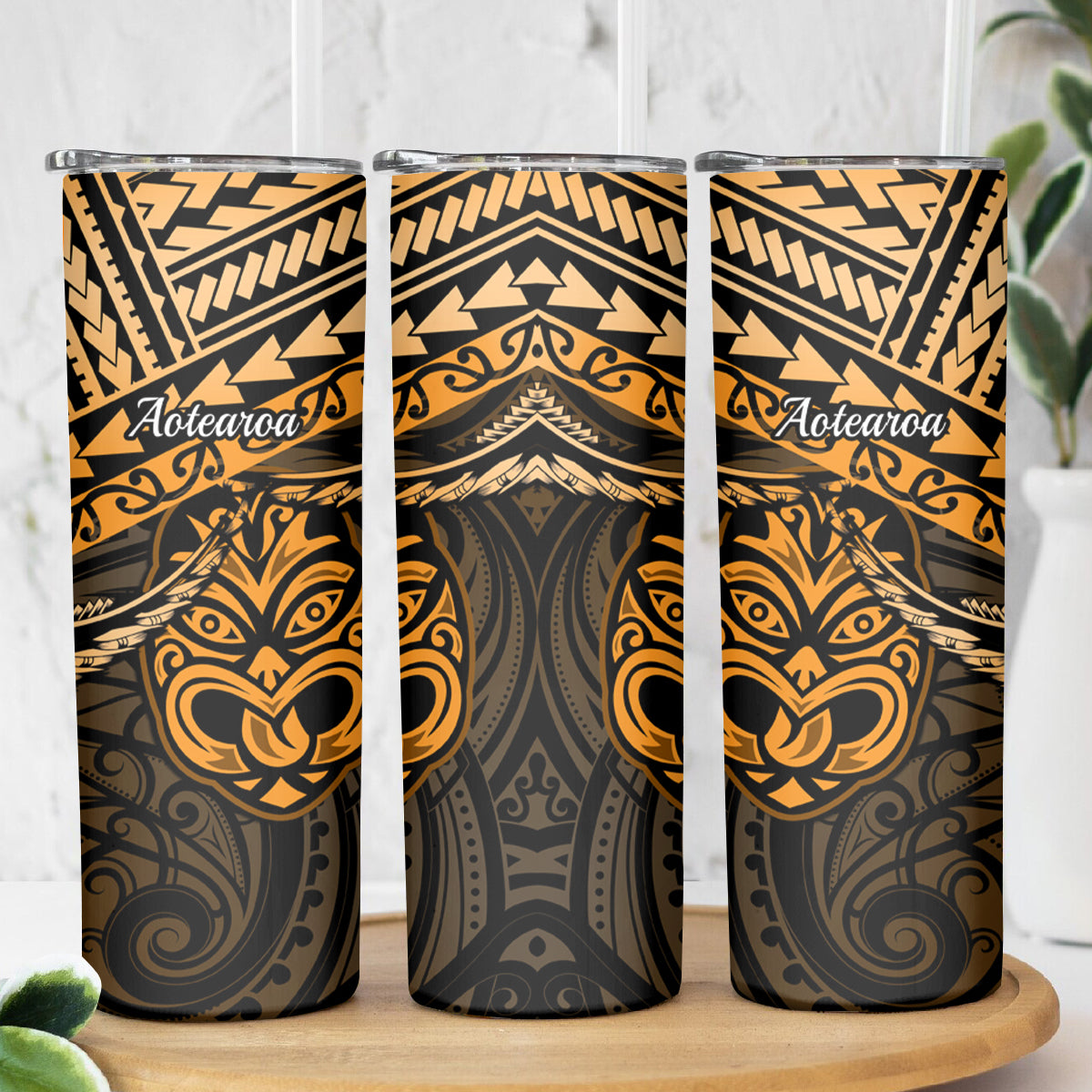 Matariki New Zealand Skinny Tumbler Maori New Year Tiki Gold Version LT14 - Polynesian Pride