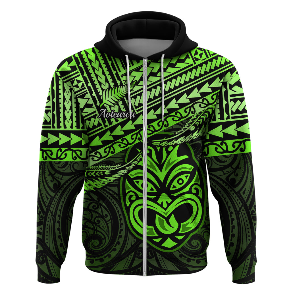 Matariki New Zealand Hoodie Maori New Year Tiki Green Version LT14 Zip Hoodie Green - Polynesian Pride
