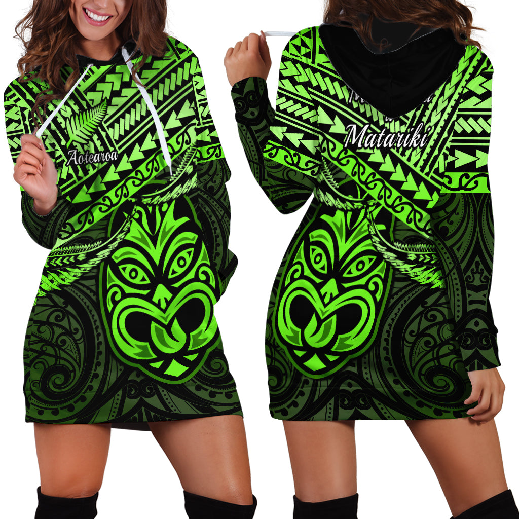 Matariki New Zealand Hoodie Dress Maori New Year Tiki Green Version LT14 - Polynesian Pride