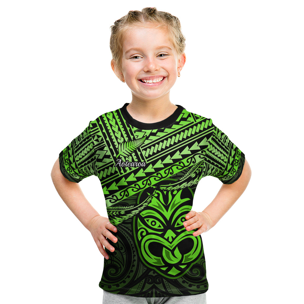 Matariki New Zealand Kid T Shirt Maori New Year Tiki Green Version LT14 Green - Polynesian Pride