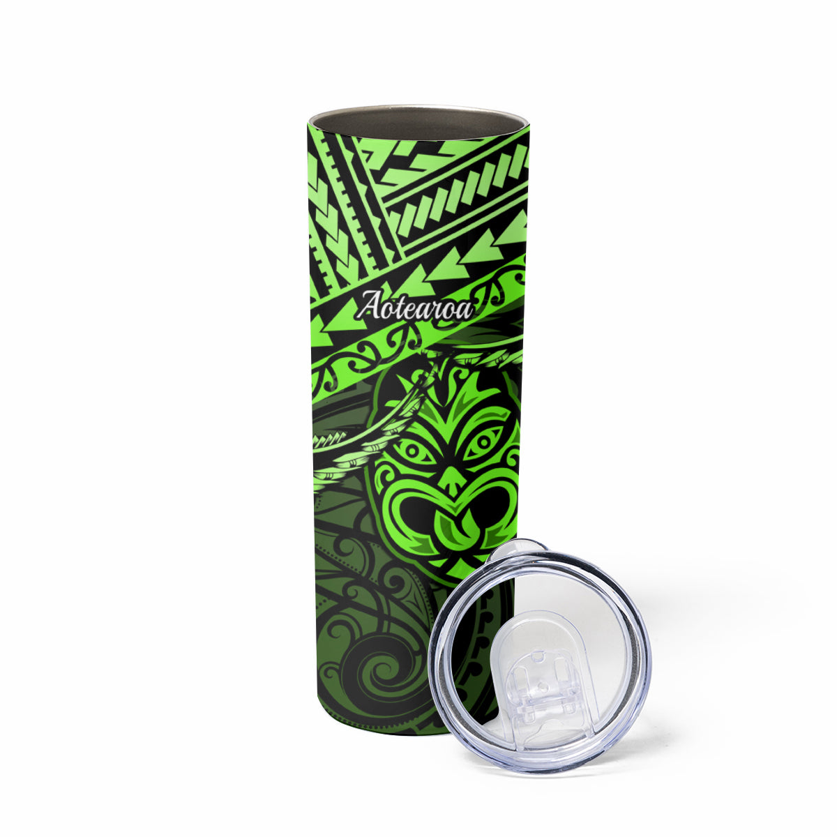 Matariki New Zealand Skinny Tumbler Maori New Year Tiki Green Version LT14 - Polynesian Pride