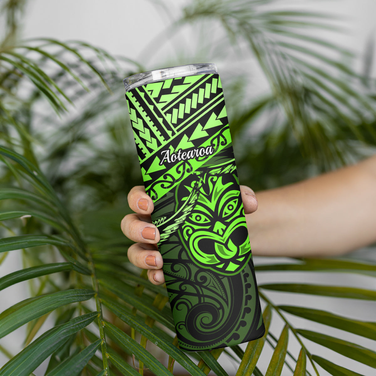 Matariki New Zealand Skinny Tumbler Maori New Year Tiki Green Version LT14 - Polynesian Pride