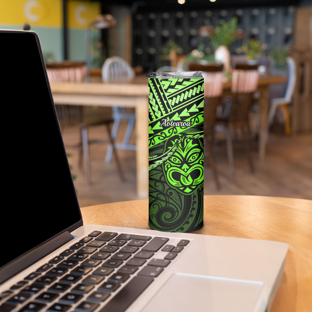 Matariki New Zealand Skinny Tumbler Maori New Year Tiki Green Version LT14 - Polynesian Pride