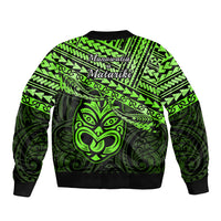 Matariki New Zealand Sleeve Zip Bomber Jacket Maori New Year Tiki Green Version LT14