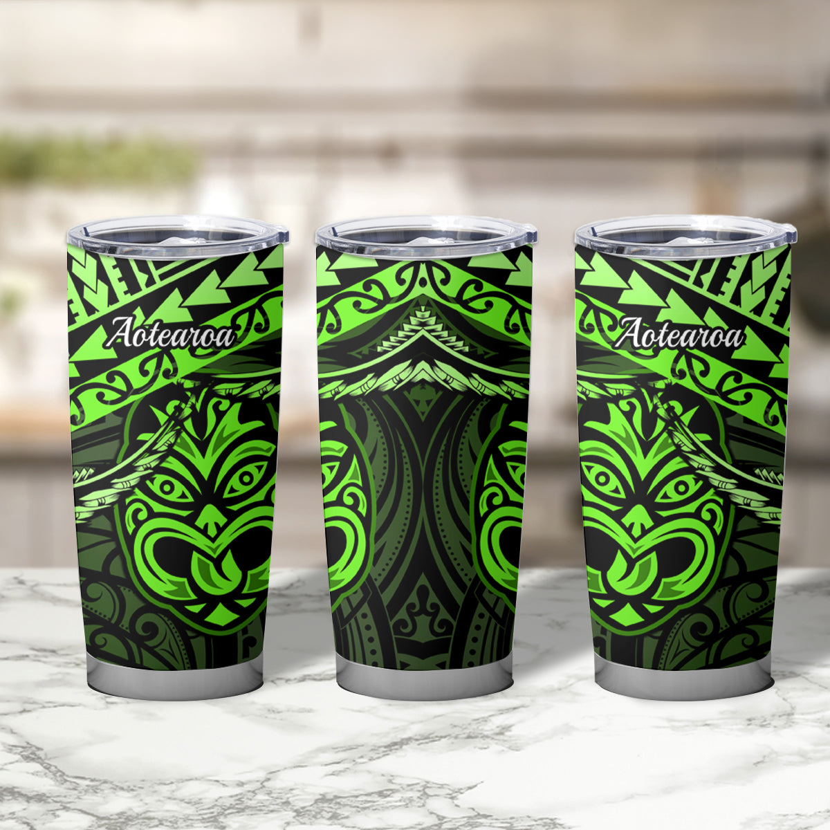 Matariki New Zealand Tumbler Cup Maori New Year Tiki Green Version LT14 - Polynesian Pride