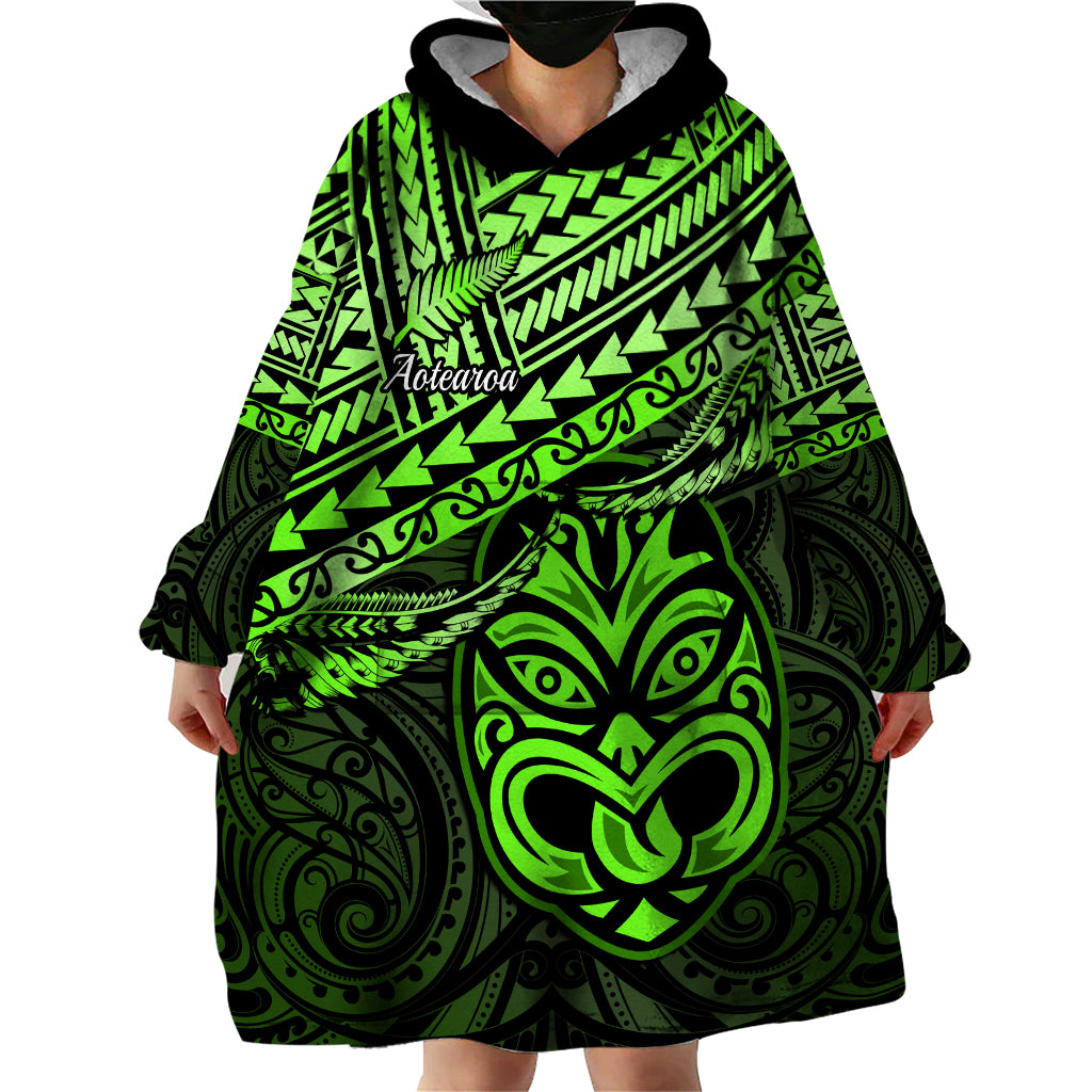 Personalised Matariki New Zealand Wearable Blanket Hoodie Maori New Year Tiki Green Version LT14 - Polynesian Pride