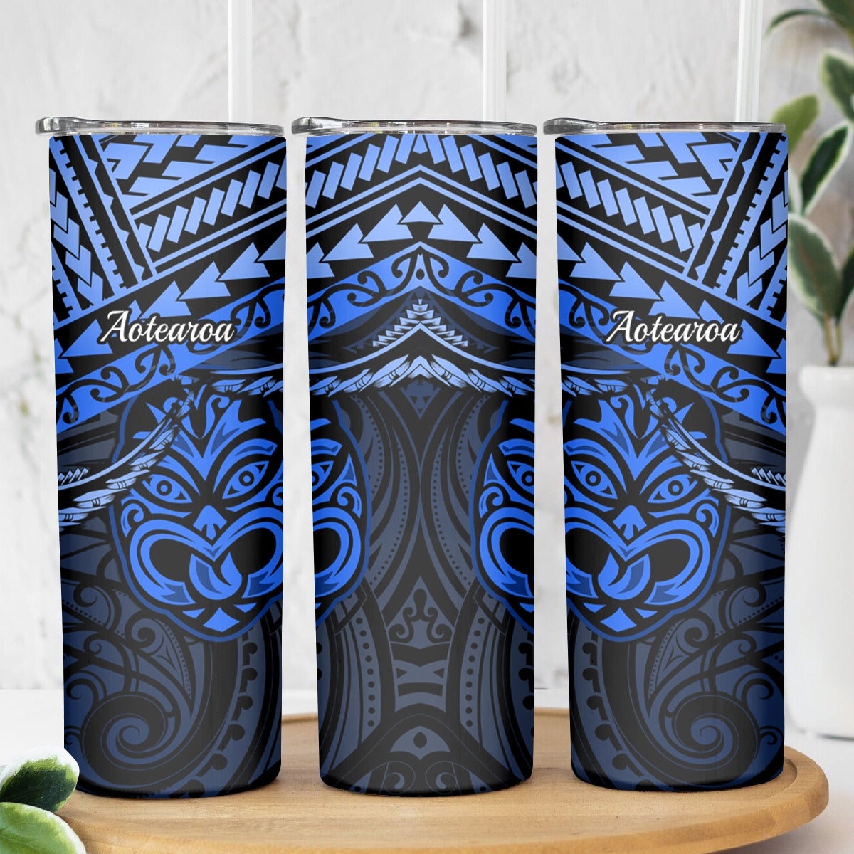 Matariki New Zealand Skinny Tumbler Maori New Year Tiki Blue Version LT14 - Polynesian Pride