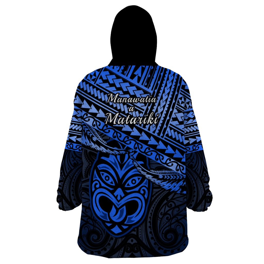 Matariki New Zealand Wearable Blanket Hoodie Maori New Year Tiki Blue Version LT14 - Polynesian Pride