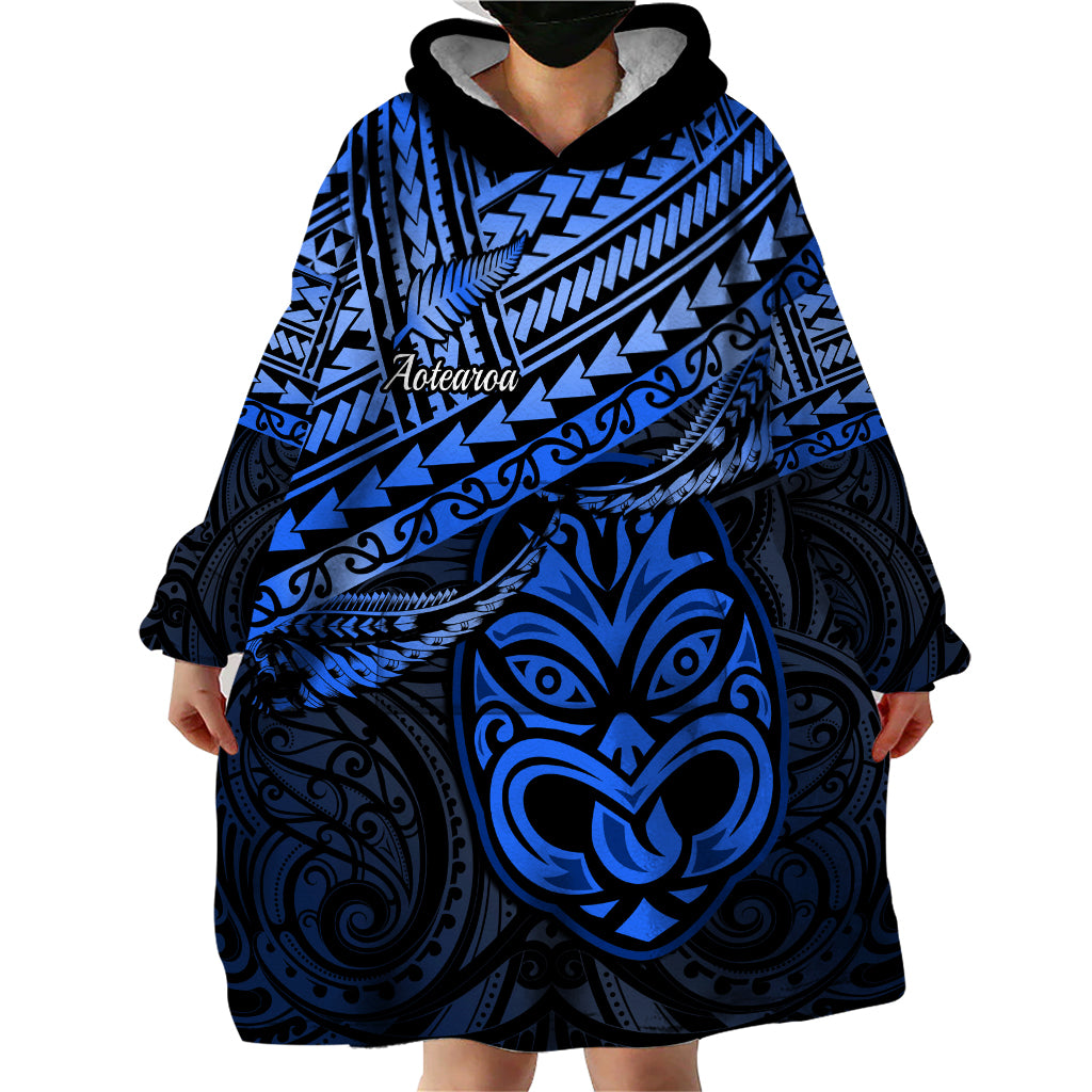 Matariki New Zealand Wearable Blanket Hoodie Maori New Year Tiki Blue Version LT14 - Polynesian Pride