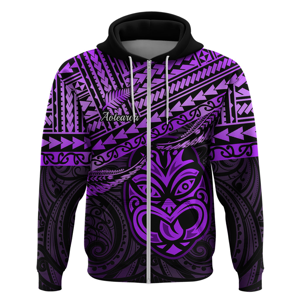 Matariki New Zealand Hoodie Maori New Year Tiki Purple Version LT14 Zip Hoodie Purple - Polynesian Pride