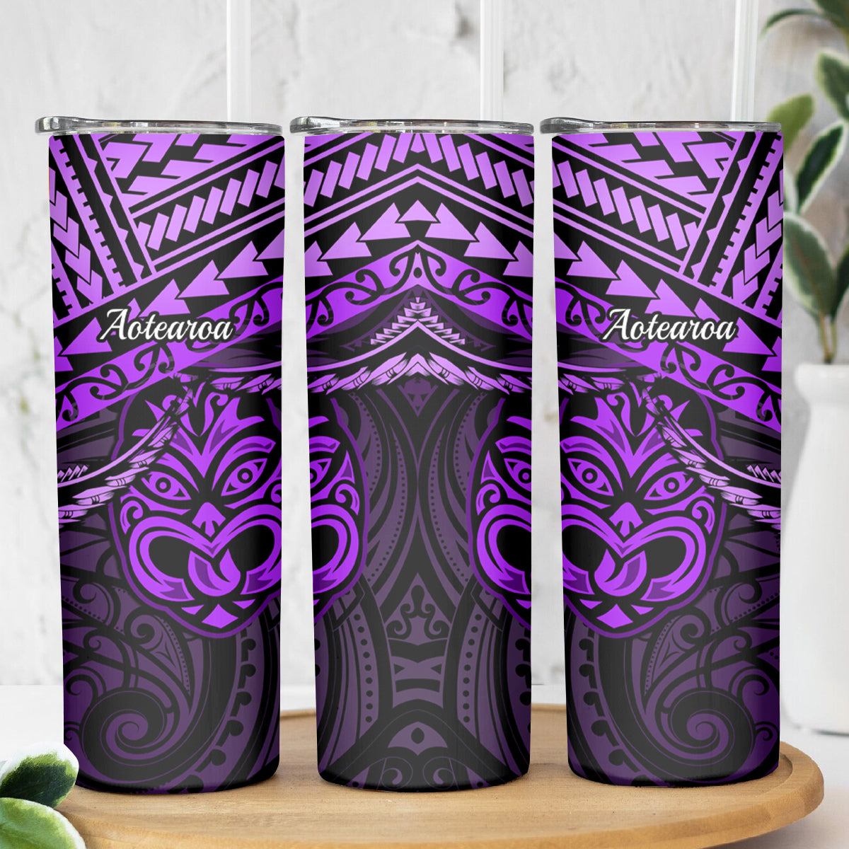 Matariki New Zealand Skinny Tumbler Maori New Year Tiki Purple Version LT14 - Polynesian Pride