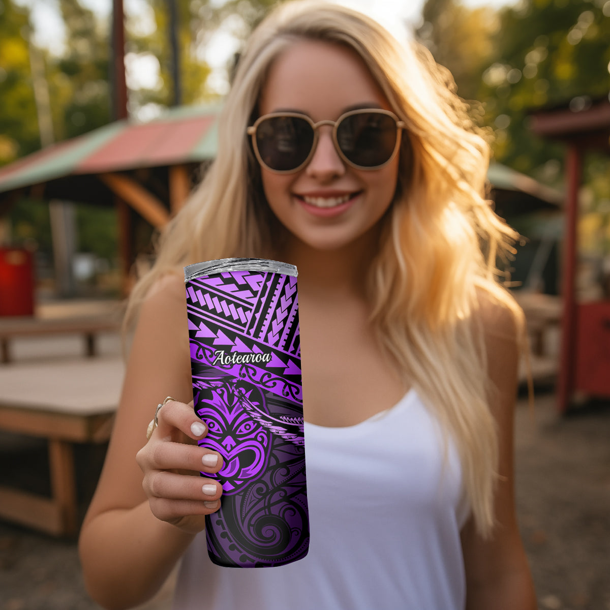 Matariki New Zealand Skinny Tumbler Maori New Year Tiki Purple Version LT14 - Polynesian Pride