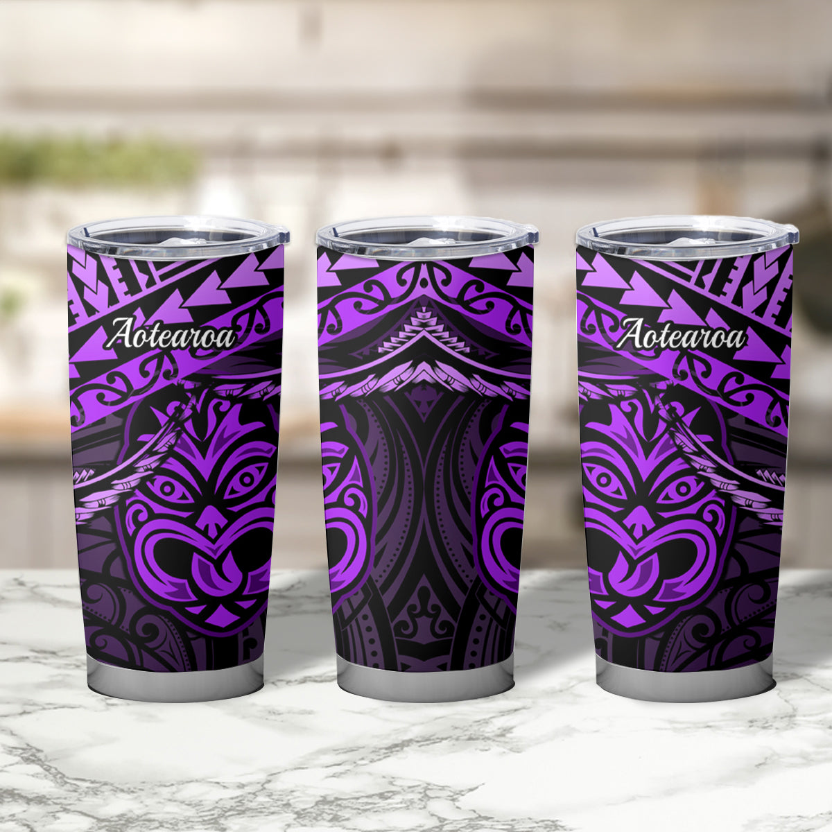 Matariki New Zealand Tumbler Cup Maori New Year Tiki Purple Version LT14 - Polynesian Pride