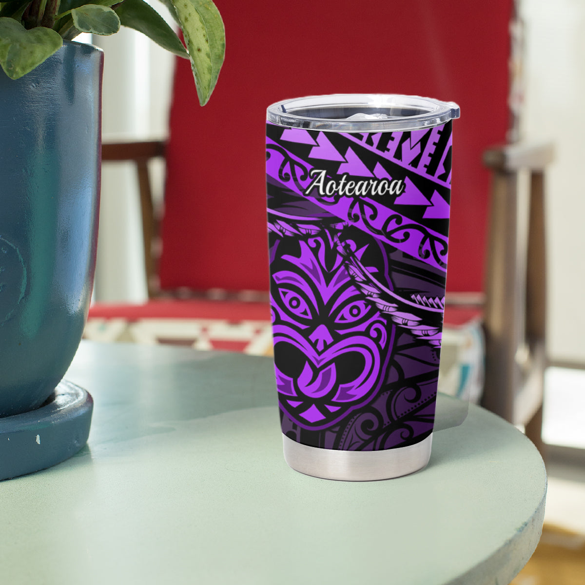 Matariki New Zealand Tumbler Cup Maori New Year Tiki Purple Version LT14 - Polynesian Pride