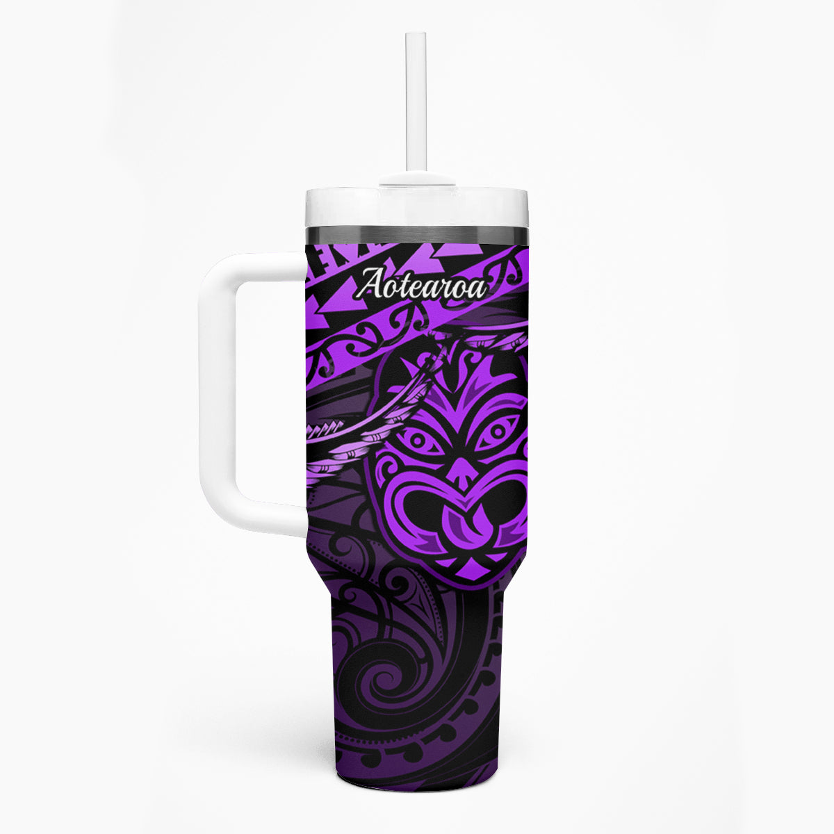 Matariki New Zealand Tumbler With Handle Maori New Year Tiki Purple Version LT14 - Polynesian Pride
