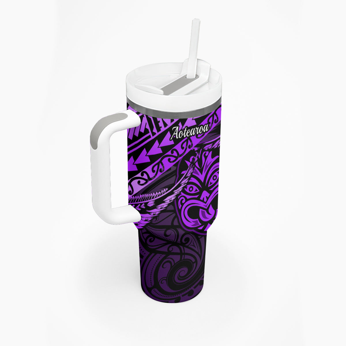 Matariki New Zealand Tumbler With Handle Maori New Year Tiki Purple Version LT14 - Polynesian Pride