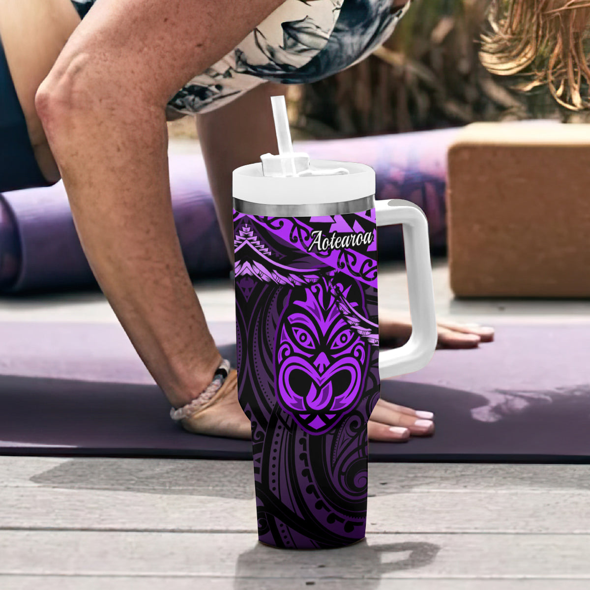 Matariki New Zealand Tumbler With Handle Maori New Year Tiki Purple Version LT14 - Polynesian Pride