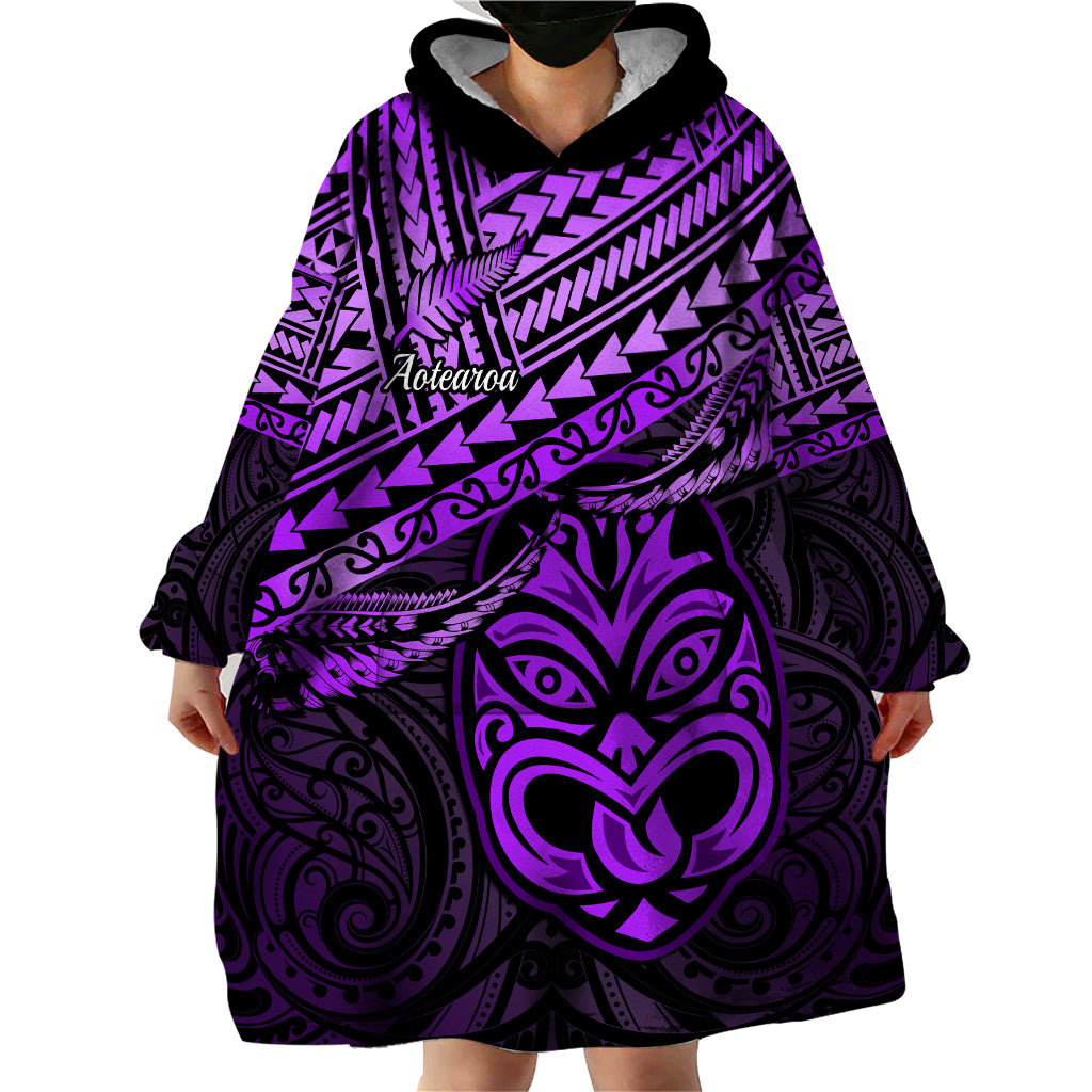 Matariki New Zealand Wearable Blanket Hoodie Maori New Year Tiki Purple Version LT14 - Polynesian Pride