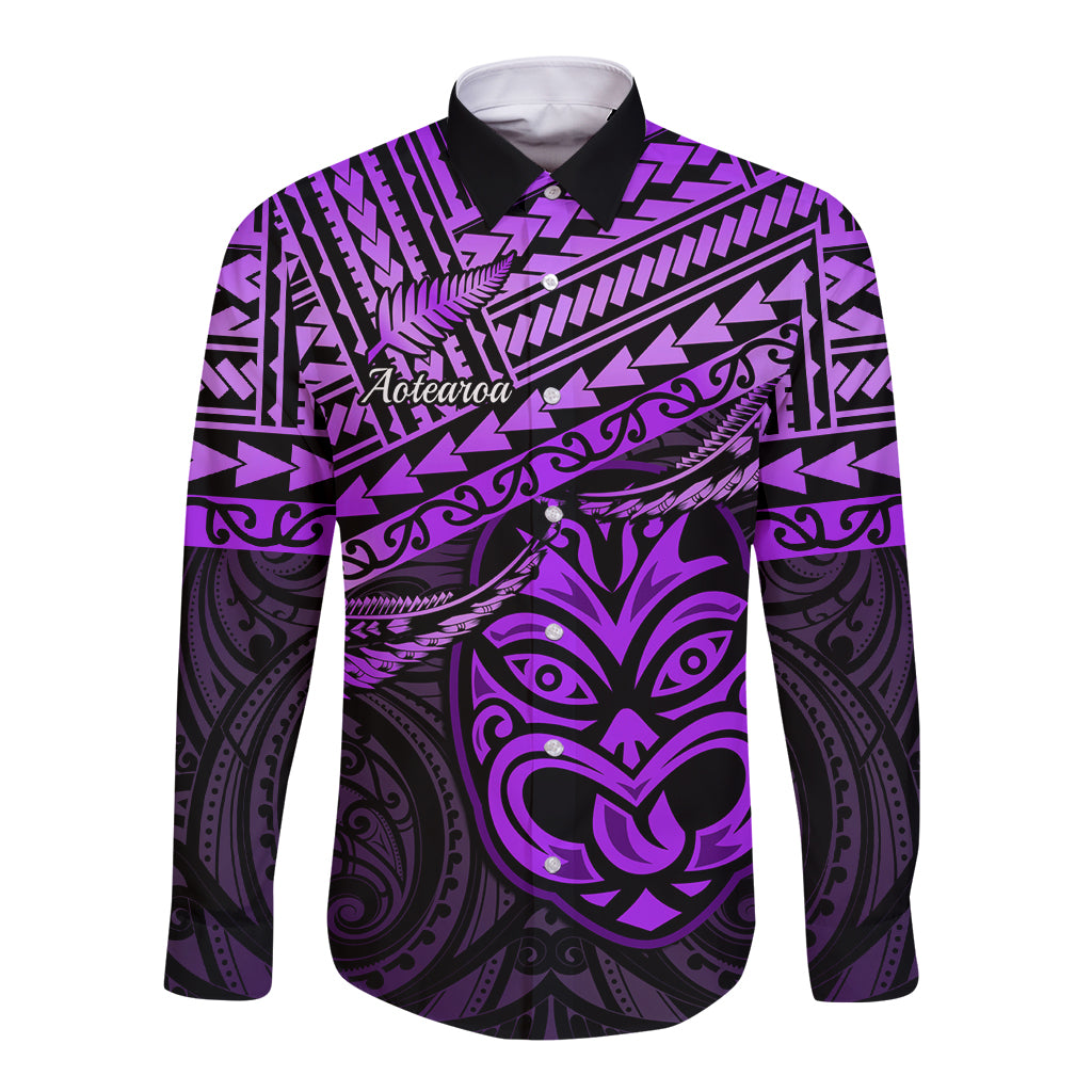Personalised Matariki New Zealand Long Sleeve Button Shirt Maori New Year Tiki Purple Version LT14 Unisex Purple - Polynesian Pride
