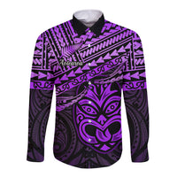 Personalised Matariki New Zealand Long Sleeve Button Shirt Maori New Year Tiki Purple Version LT14 Unisex Purple - Polynesian Pride