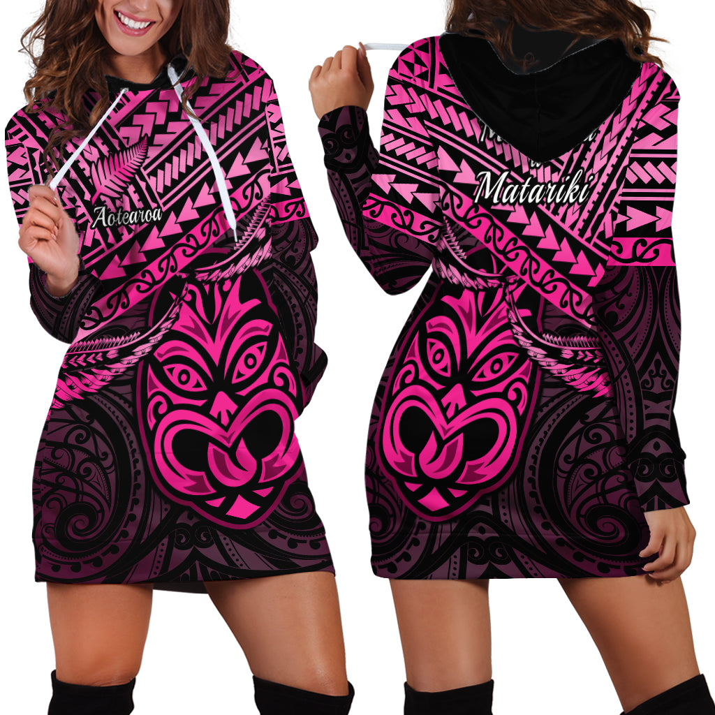 Matariki New Zealand Hoodie Dress Maori New Year Tiki Pink Version LT14 - Polynesian Pride