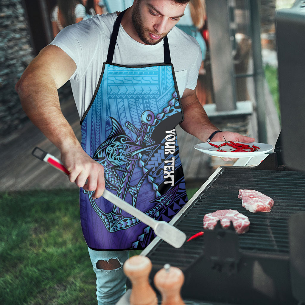 Personalised Polynesia Blue Marlin Fishing Apron Marlin Anchor Tattoo Polynesian Pattern