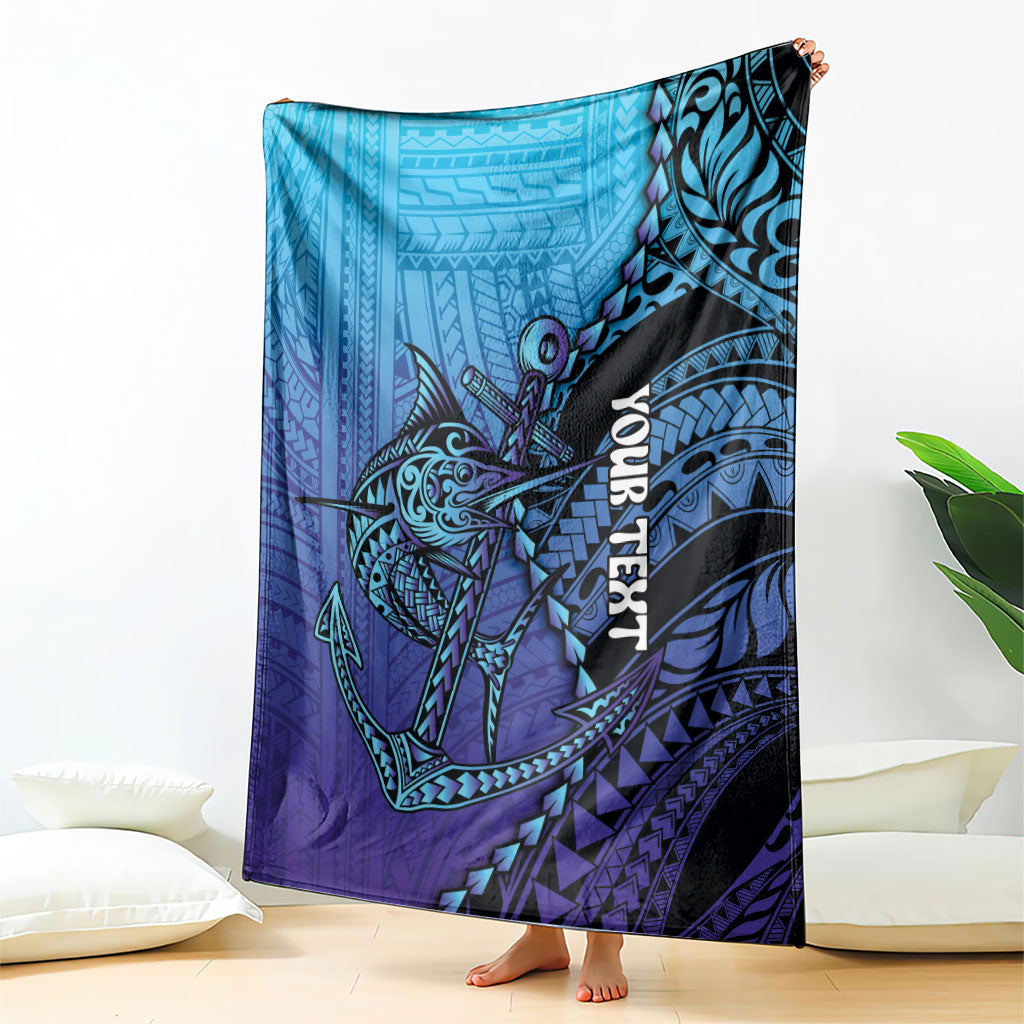 Personalised Polynesia Blue Marlin Fishing Blanket Marlin Anchor Tattoo Polynesian Pattern