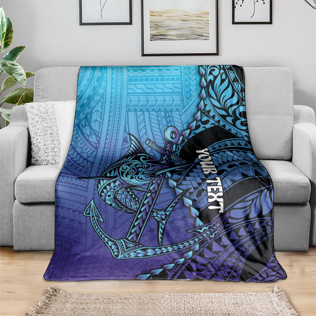 Personalised Polynesia Blue Marlin Fishing Blanket Marlin Anchor Tattoo Polynesian Pattern