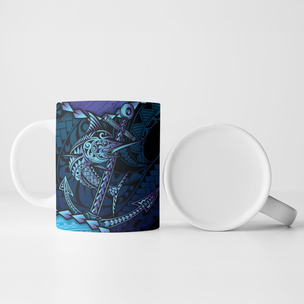 Personalised Polynesia Blue Marlin Fishing Ceramic Mug Marlin Anchor Tattoo Polynesian Pattern