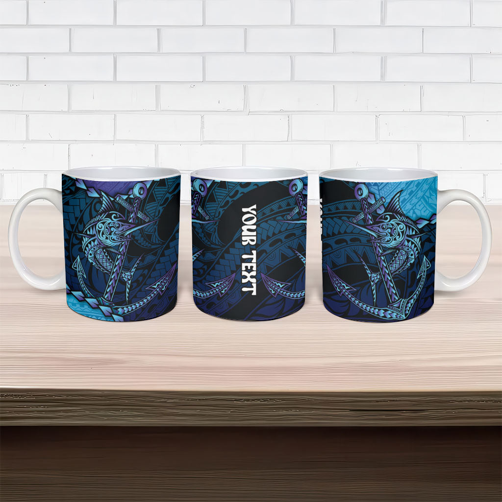 Personalised Polynesia Blue Marlin Fishing Ceramic Mug Marlin Anchor Tattoo Polynesian Pattern