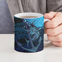 Personalised Polynesia Blue Marlin Fishing Ceramic Mug Marlin Anchor Tattoo Polynesian Pattern