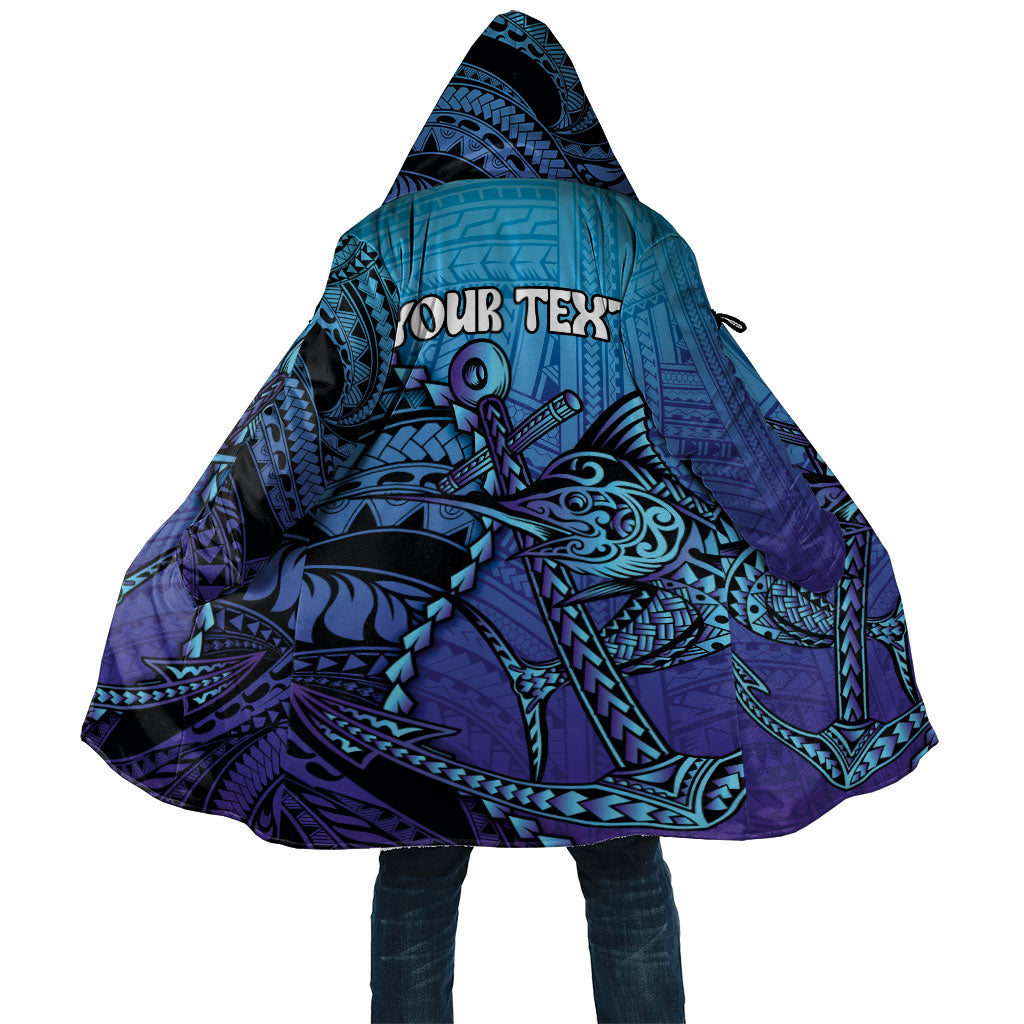 Personalised Polynesia Blue Marlin Fishing Cloak Marlin Anchor Tattoo Polynesian Pattern