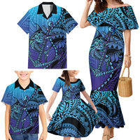 Personalised Polynesia Blue Marlin Fishing Family Matching Mermaid Dress and Hawaiian Shirt Marlin Anchor Tattoo Polynesian Pattern LT14 - Polynesian Pride