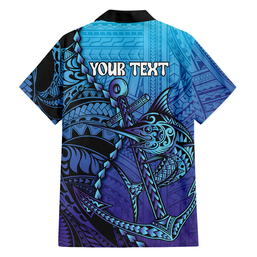 Personalised Polynesia Blue Marlin Fishing Family Matching Mermaid Dress and Hawaiian Shirt Marlin Anchor Tattoo Polynesian Pattern LT14 - Polynesian Pride