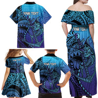 Personalised Polynesia Blue Marlin Fishing Family Matching Off Shoulder Maxi Dress and Hawaiian Shirt Marlin Anchor Tattoo Polynesian Pattern LT14 - Polynesian Pride