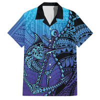 Personalised Polynesia Blue Marlin Fishing Family Matching Off Shoulder Maxi Dress and Hawaiian Shirt Marlin Anchor Tattoo Polynesian Pattern LT14 Dad's Shirt - Short Sleeve Purple - Polynesian Pride