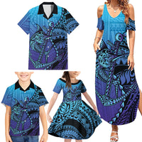 Personalised Polynesia Blue Marlin Fishing Family Matching Summer Maxi Dress and Hawaiian Shirt Marlin Anchor Tattoo Polynesian Pattern LT14 - Polynesian Pride